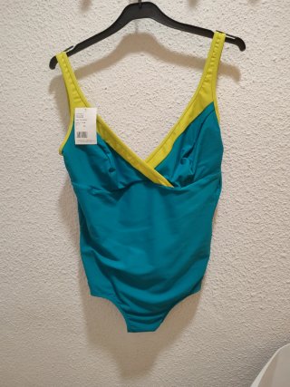 Bañador señora talla 54 teal y amarillo