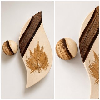 Centro de mesa hoja y esfera madera/cerámica
