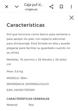 Baúl puf gris de tela para almacenaje
