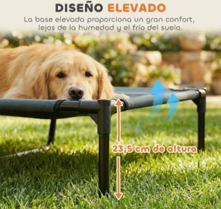 Cama elevada para mascotas con toldo gris