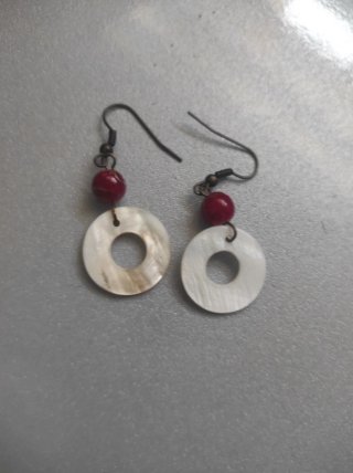 Pendientes Arandelas Perla y Perla Roja