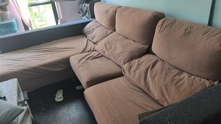 Sofá modular tela beige y marrón