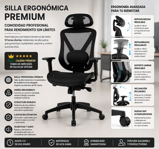 Silla ergonómica oficina malla premium regulable