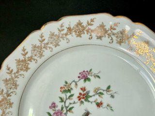 🇫🇷 9 Platos Llanos Porcelana Ave Paraíso