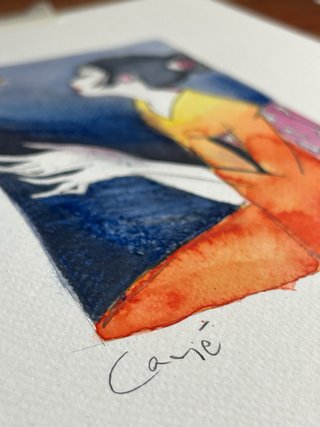 DIBUJO ACUARELA GEISHA MARIPOSA JAPÓN