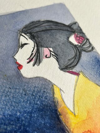 DIBUJO ACUARELA GEISHA MARIPOSA JAPÓN