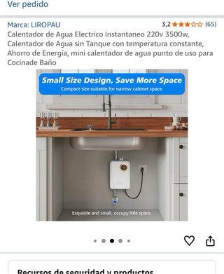 Calentador Agua Eléctrico Instantáneo 220V 3500W