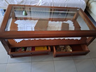 Mesa de centro madera roble y cristal