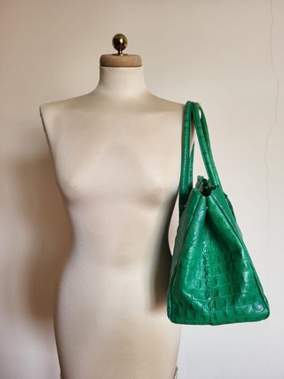 Borsa shopper Furla verde smeraldo coccodrillo