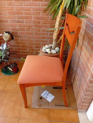 4 Sillas Comedor Madera Tapiz Naranja