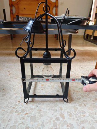 Lámpara techo farol de forja y cristal