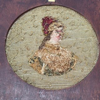Coppia Ritratti Miniatura Piccolo Ricamo XIX Sec.