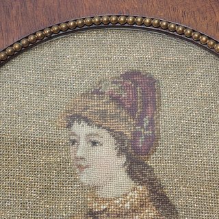 Coppia Ritratti Miniatura Piccolo Ricamo XIX Sec.