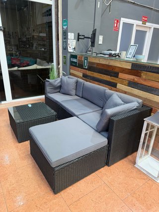 Conjunto Terraza Ratán Negro y Gris