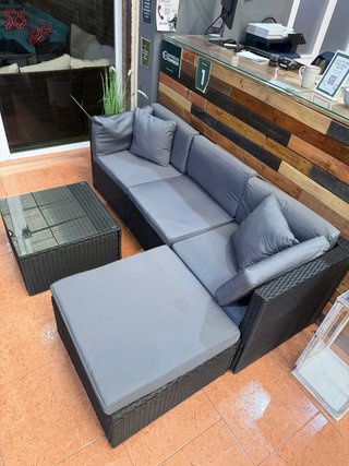 Conjunto Terraza Ratán Negro y Gris