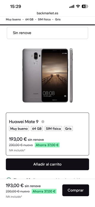 Móvil Huawei Mate 9 con cargador,funda y caja