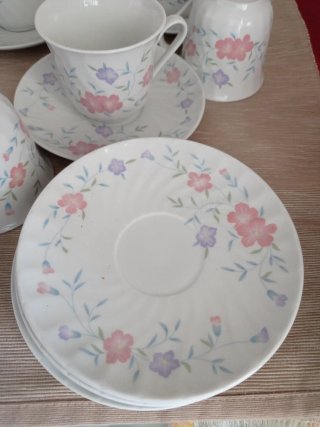 Juego 6 tazas café porcelana flores
