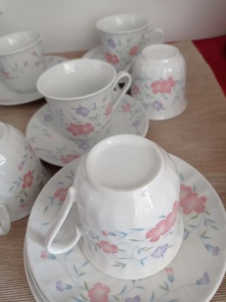Juego 6 tazas café porcelana flores