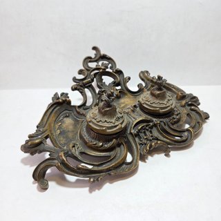 Antico Calamaio Doppio in Bronzo Patinato XIX Sec.