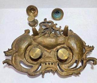 Antico Calamaio Doppio in Bronzo Patinato XIX Sec.