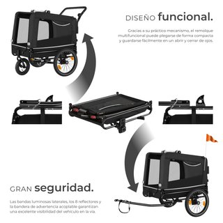 Remolque para perros incluye reflectores, correa y banderita negro