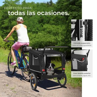 Remolque para perros incluye reflectores, correa y banderita negro