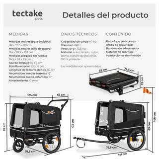 Remolque para perros incluye reflectores, correa y banderita negro