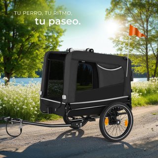 Remolque para perros incluye reflectores, correa y banderita negro