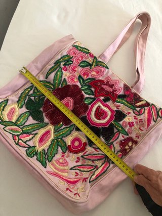 Bolso Tote Rosa Lona Pedrería Bordado