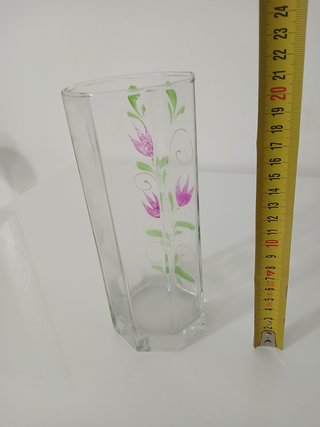 Vaso Vetro Dipinto Fiori Viola Trasparente