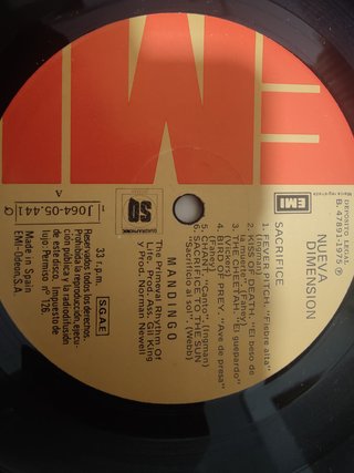 Vinilo Nueva Dimension Sacrifice Mandingo