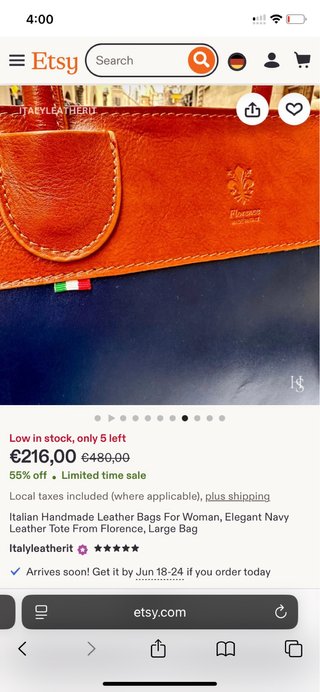 Bolso de piel azul y marrón