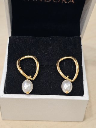 Pendientes Pandora Círculo Orgánico Dorado y Perla