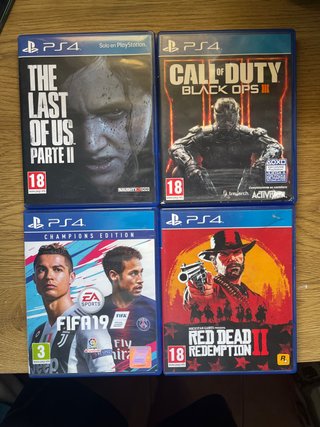 Lote 4 Juegos PS4: TLOU2, COD B3, RDR2, FIFA19