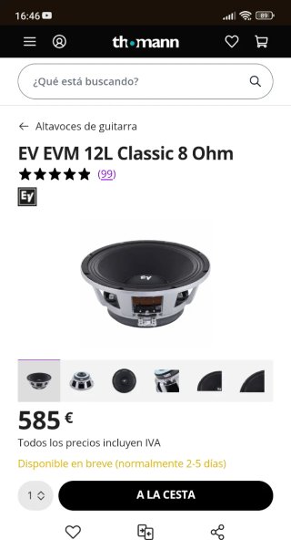 Altavoz Electro-Voice EVM-12L Serie II 8 Ohms