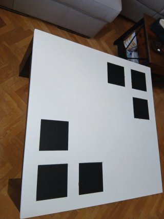 Mesa centro elevable 90x90 con 2 puffs