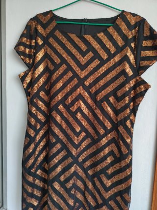 Vestido negro lentejuelas bronce talla 48