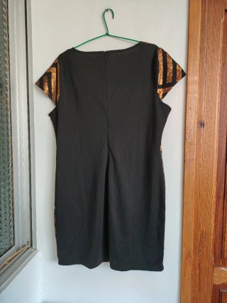 Vestido negro lentejuelas bronce talla 48