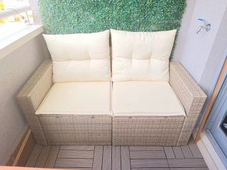 Sofá 2 plazas ratán beige exterior