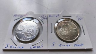 Lote 2 monedas 5 euros plata Portugal