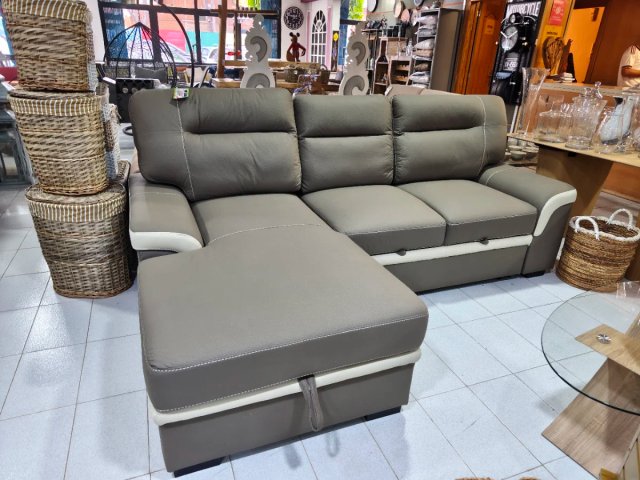 Sofá Cama Farrer Piel Sintética Gris