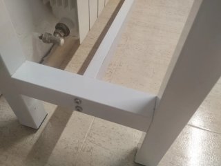 Mesa alta barra cocina blanca metal madera