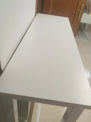 Mesa alta barra cocina blanca metal madera