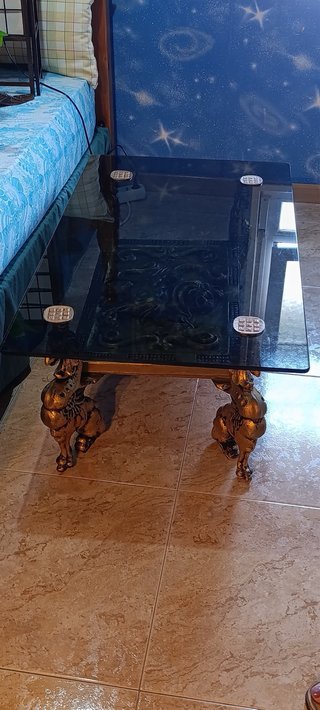 Mesa de salón antigua cristal y metal