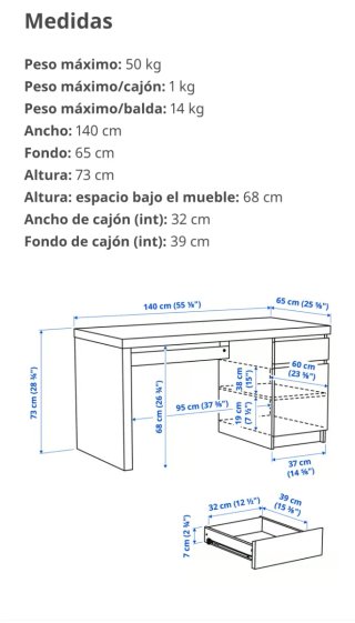 Mesa Escritorio Ikea Malm Blanca