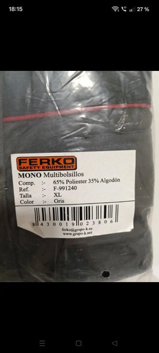 Mono de trabajo gris y negro Talla XL