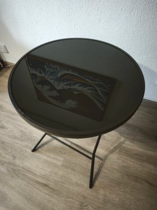 Mesa redonda plegable cristal y metal