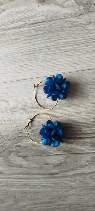 Pendientes Aro Flor Azul Dorado