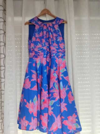 Vestido fiesta azul y rosa floral