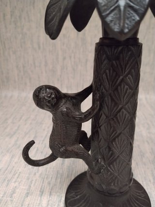 Pareja Candelabros Vintage Bronce Palmeras Monos